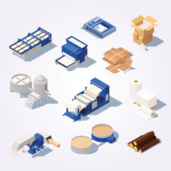 Isometric Detailed Paper Mill Production Stages Manufacturing Process Illustration © enggartiasto