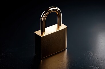 Golden padlock on dark surface