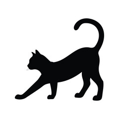 Silhouette of a Stretching Cat with Arched Back and Raised Tail, cat stretching silhouette vector illustration