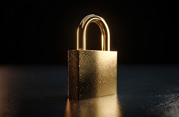Golden padlock on dark surface (2)