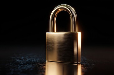 Golden padlock on dark surface (1)