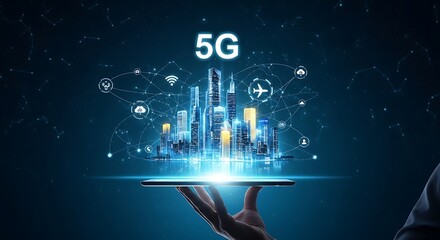 Experience the future now with blazing fast 5G connectivity showcasing a modern smart city with seamless connections on a handheld device