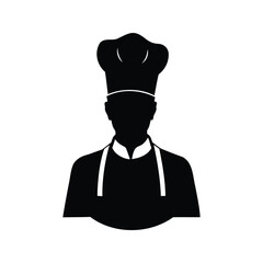 Silhouette of a chef with hat and apron on white background image, chef with chef hat and apron silhouette vector illustration