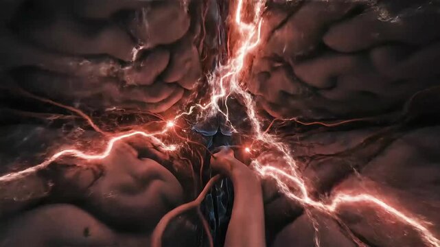 Brain Power exploding with electrical activity showcasing mental health and neurological function with high definition artistic rendering.