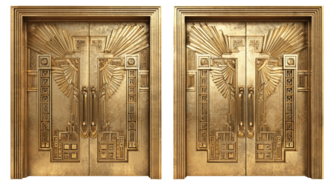 art deco golden doors on white background