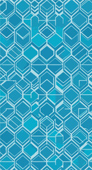 Geometric pattern of interconnected shapes in shades of blue and turquoise.