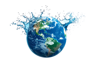 Earth globe surrounded by water splashes (1)