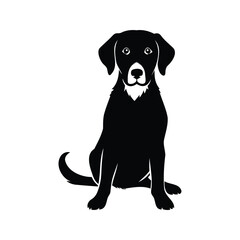 Black silhouette illustration of a well behaved labrador dog sitting patiently, dogs silhouette vector illustration