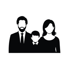 A simple black and white silhouette of a family comprising three members, family silhouette vector illustration