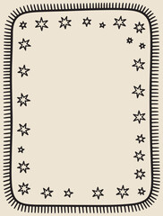 Simple hand drawn starry frame illustration in black bordered lines against beige background