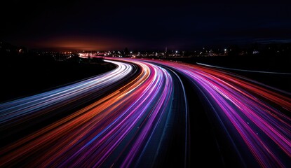 Night highway with light trails