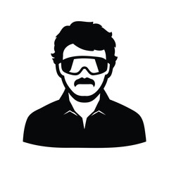 Stylized vector illustration of a man with a mustache and sunglasses, mechanic with safety goggles silhouette vector illustration
