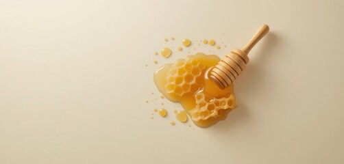 Minimal Wallpaper  Honey Dipper and Honeycomb on a Clean Background