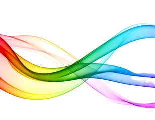 Abstract swirling rainbow ribbons on black background