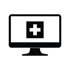 Fototapeta premium Digital Health Monitor Showing Medical Cross, Representing Online Healthcare Services, medical computer screen silhouette vector illustration