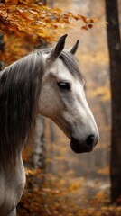 Obraz premium Gray horse in autumn forest
