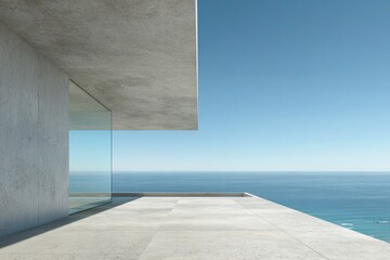 Modern concrete building overlooking ocean