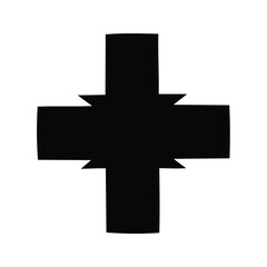 Stylized Iron Cross Symbol with Curved Edges and Angular Notches Design, medical cross symbol silhouette vector illustration