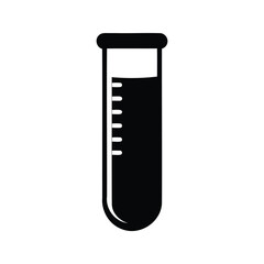 Black and white vector graphic illustration of a test tube with liquid, medical test tube silhouette vector illustration