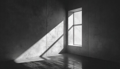 Empty room, concrete walls, sunlit window