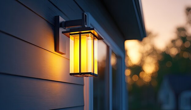 Exterior wall lantern at dusk - Powered by Adobe