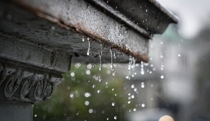 Rain dripping from a stone gutter