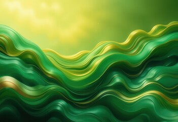 Fluid Art Digital Illustration  Calming Green and Yellow Waves Abstract Backdrop