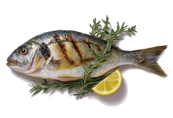 Grilled fish with rosemary and lemon