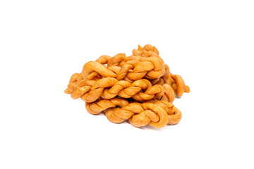 Thai Fried Dough Twist With Salt (Thai Dessert), Kanom Greaw, Twisted Sticks on isolated white background
