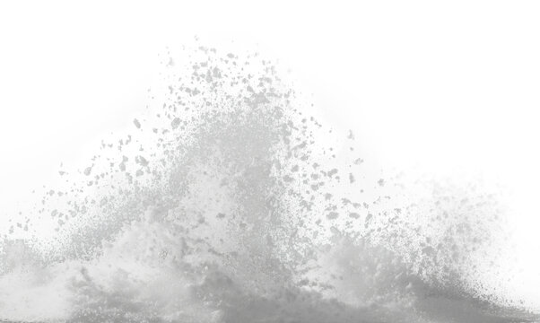 Dynamic white snow snowdrift explosion, transparent PNG cutout, isolated background
