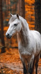 Obraz premium Grey horse in autumn forest