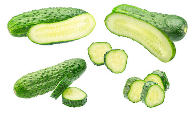 fresh green cucumbers sliced and arranged for culinary use