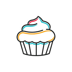 Line art cupcake with colorful frosting muffin sweet dessert bakery pastry food icon illustration drawing design graphic vector