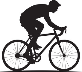 Obraz premium Black silhouette of a male cyclist on a road bike in a racing posture bicycle black and white