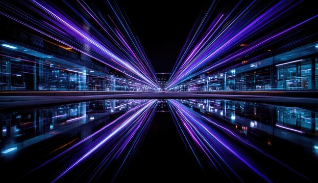 Night city lights streak, reflected - Powered by Adobe