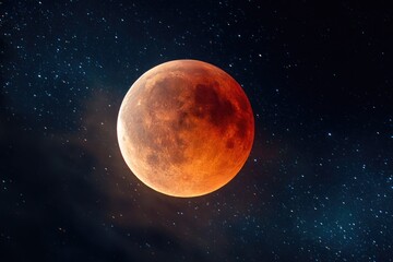 Fototapeta premium A breathtaking blood moon, vibrant hues against a star-studded night sky