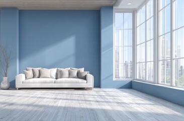 Modern living room with city view