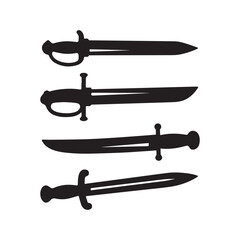  Black silhouette illustrations of different sabre designs on a white background. 