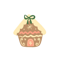 Holiday sweet gingerbread house and sweets illustration set for cards.