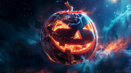 Halloween Pumpkins Shaped Like Earth in Space