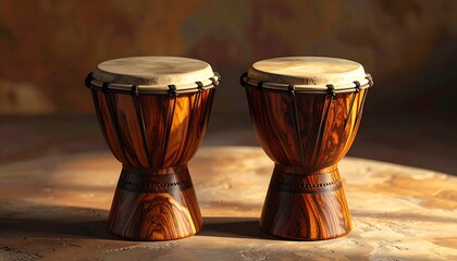Two wooden drums on a surface