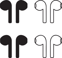 Earbuds icon set, earbuds black silhouette, earbuds vector illustration, earbuds outline, earbuds filled black, earbuds minimal design, earbuds thin stroke icons