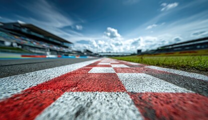 Racing track checkered flag finish line