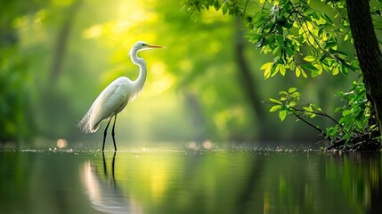 Great Egret in Green Oasis.