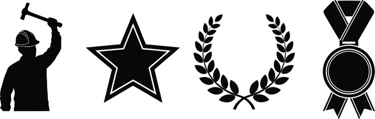 Obraz premium Achieve success with symbols of victory, awards, and hard work.