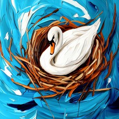 Serene Swan in Abstract Nest.