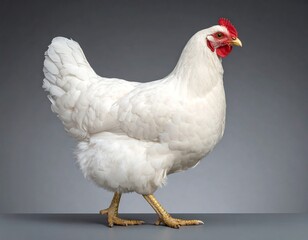 White hen against gray background