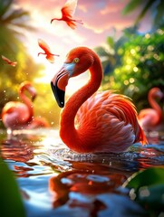 Majestic Flamingo in Tropical Paradise.