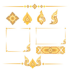 set of golden Thai art elements and frames for decoration