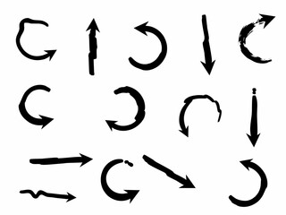 Various shapes of direction indicator icons isolated on white striped background, vector illustration